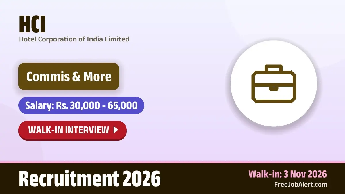 HCI Recruitment 2026 – Walkin for 7 Commis, Junior Sous Chef and More Posts