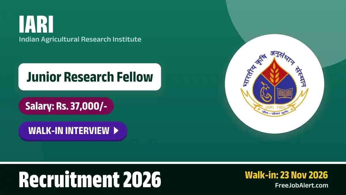 IARI Junior Research Fellow Recruitment 2026 – Walkin