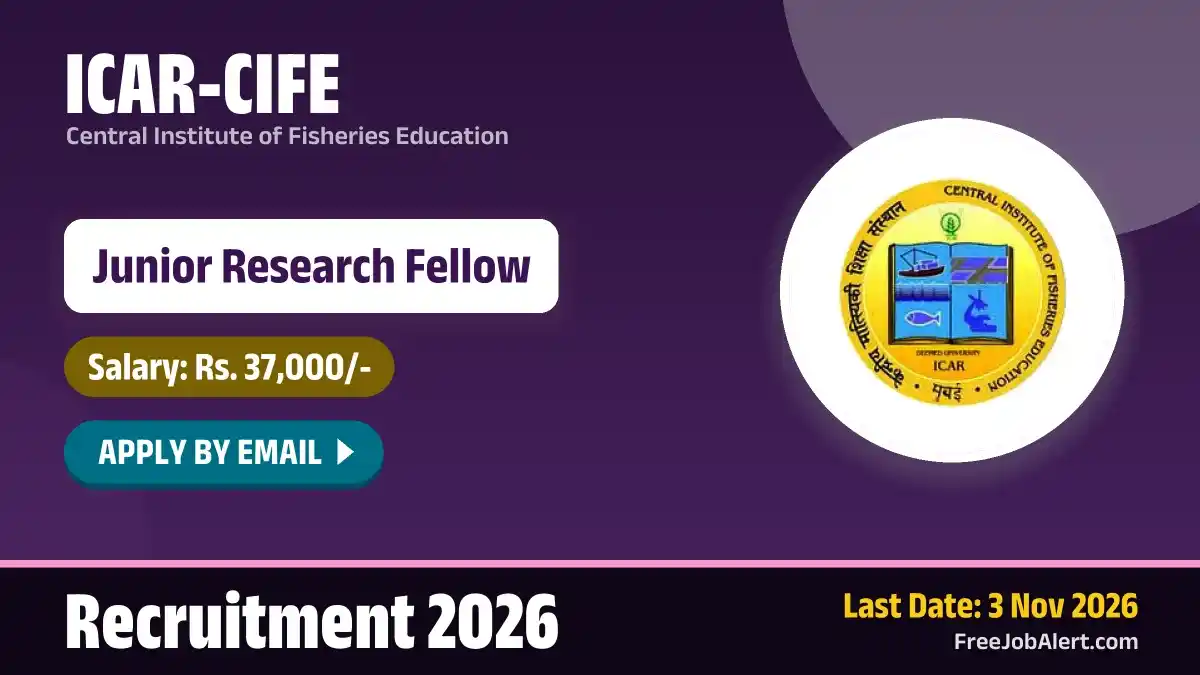 ICAR-CIFE Junior Research Fellow Recruitment 2026 – Apply Online ICAR-CIFE Junior Research Fellow Recruitment 2026 – Apply Online