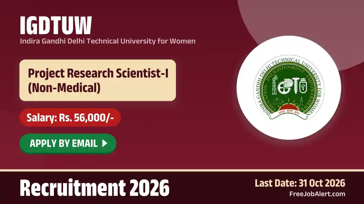 IGDTUW Project Research Scientist I Recruitment 2026 – Apply Online IGDTUW Project Research Scientist I Recruitment 2026 – Apply Online