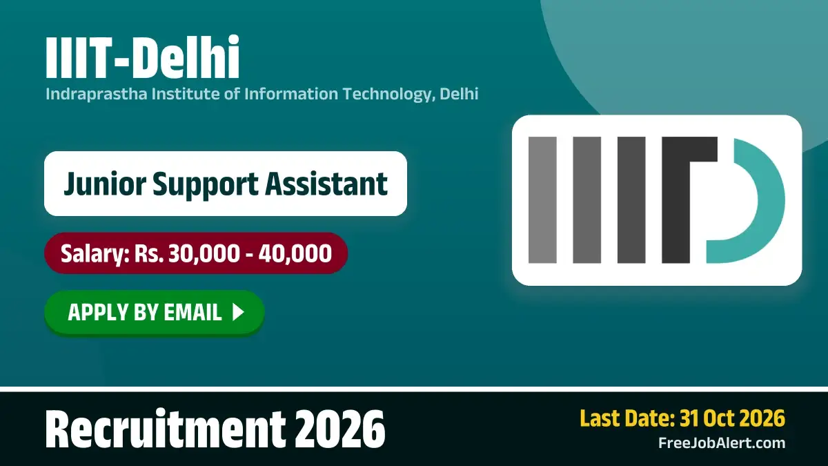 IIIT-Delhi Junior Support Assistant Recruitment 2026 – Apply Online