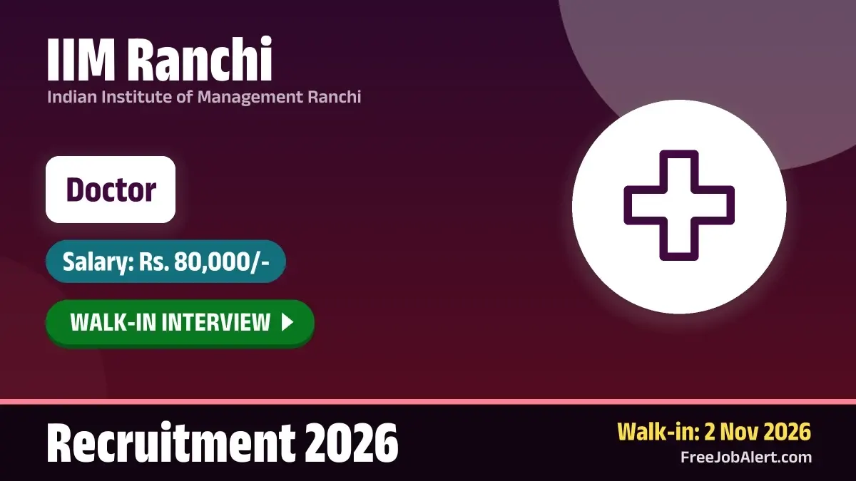 IIM Ranchi Doctor Recruitment 2026 – Walk in IIM Ranchi Doctor Recruitment 2026 – Walk in