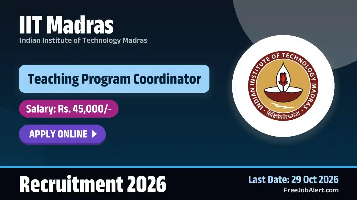 IIT Madras Teaching Program Coordinator Recruitment 2026 – Apply Online