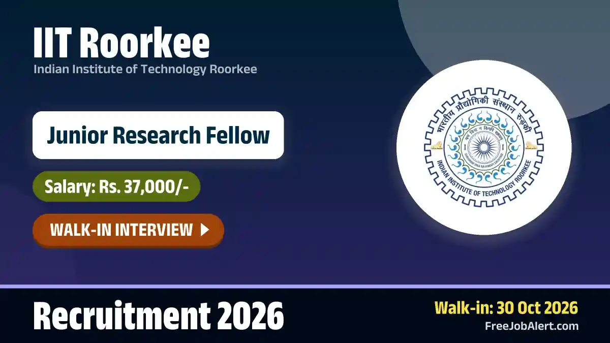 IIT Roorkee JRF Recruitment 2026 – Apply by Email for 1 Junior Research Fellow Post IIT Roorkee JRF Recruitment 2026 – Apply by Email for 1 Junior Research Fellow Post