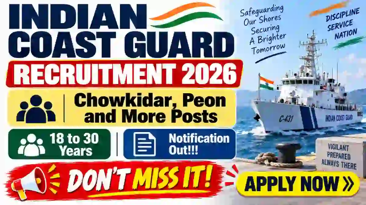 Indian Coast Guard Group C Recruitment 2026 - Apply Offline for Chowkidar, Peon and More Posts