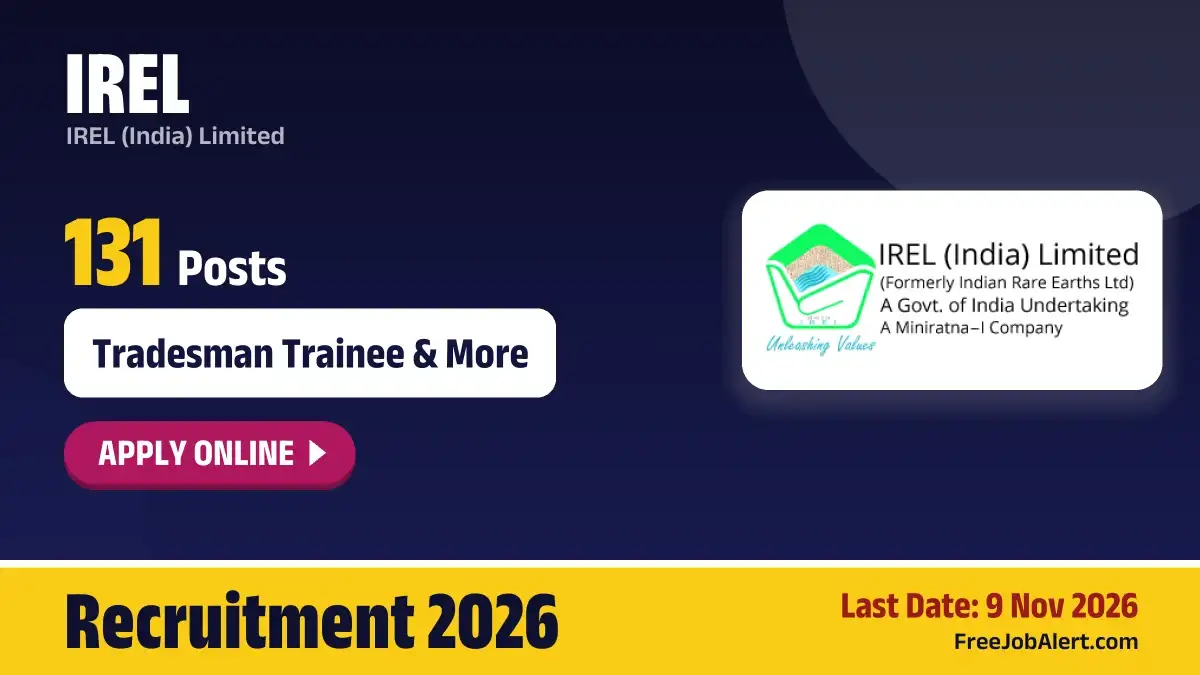 IREL Tradesman Trainee Recruitment 2026 - Apply Online for 131 Posts