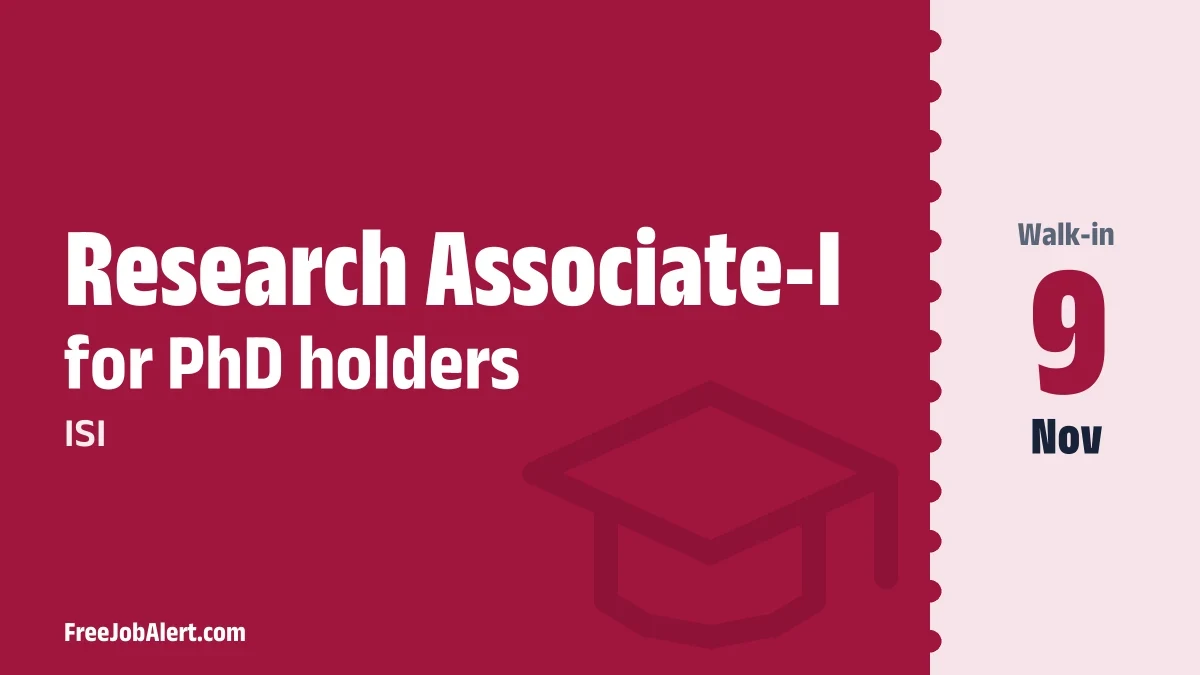 ISI Research Associate I Recruitment 2026 – Apply Online