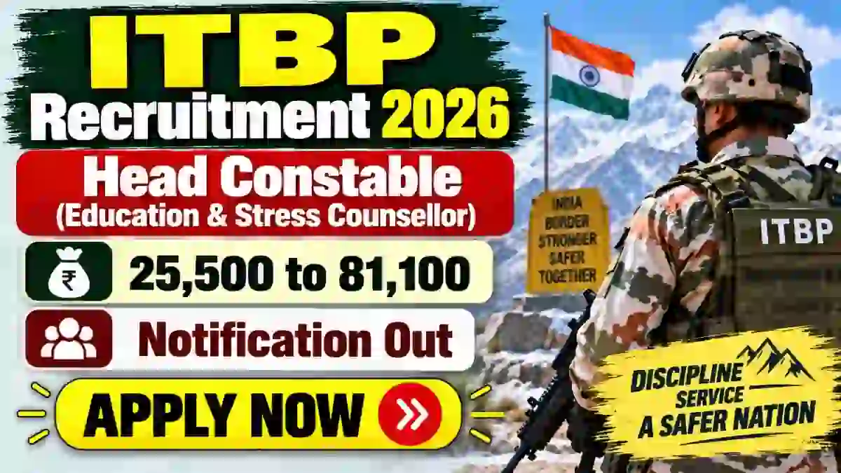 ITBP Head Constable (Education & Stress Counsellor) Recruitment 2026 - Apply Online for 16 Posts