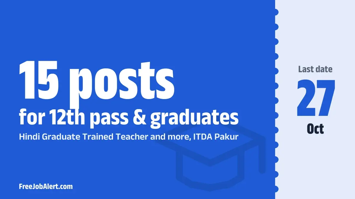 ITDA Pakur Part Time Teacher Recruitment 2026 – Apply Offline for 15 Posts