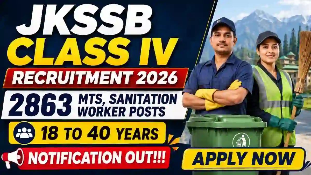 JKSSB Class IV MTS Recruitment 2026 Notification Out - Apply Online for 2863 MTS, Sanitation Worker Posts