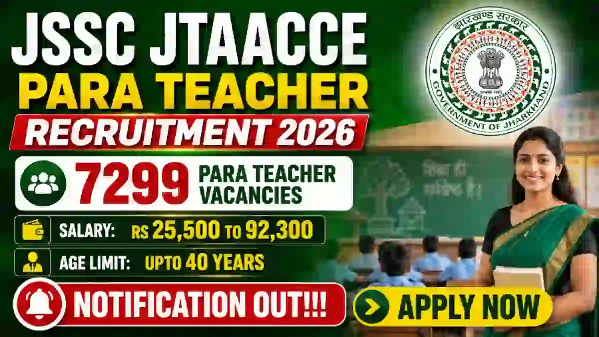 JSSC JTAACCE-2026 Para Teacher Recruitment: 7299 Vacancies (Regular + Backlog), Apply Online JSSC JTAACCE-2026 Para Teacher Recruitment: 7299 Vacancies (Regular + Backlog), Apply Online