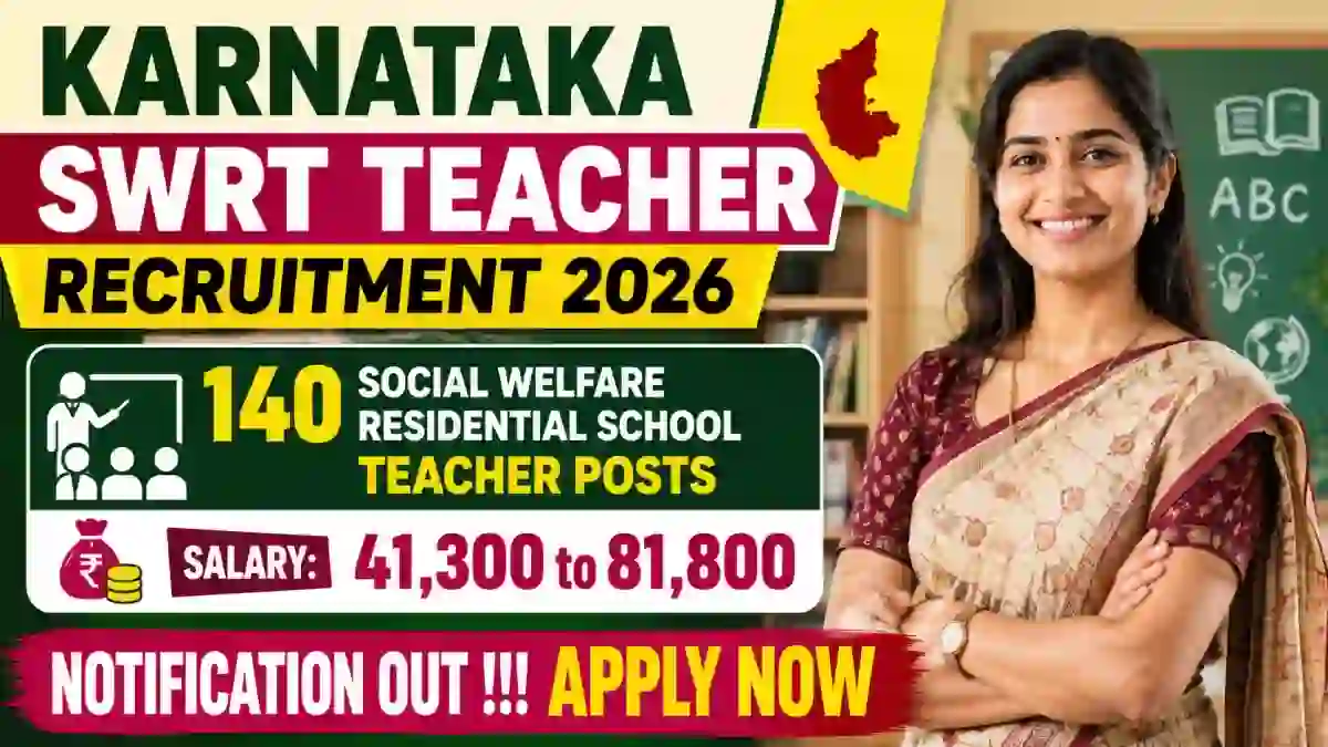 Karnataka SWRT Teacher Recruitment 2026 Notification Out - Apply Online for 140 Social Welfare Residential School Teacher Posts