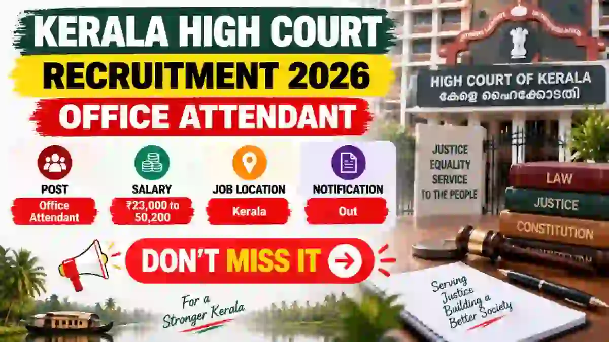 Kerala High Court Office Attendant Recruitment 2026 - Apply Online for 17 Posts