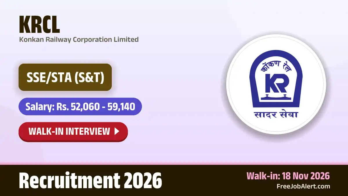 KRCL SSE/STA Recruitment 2026 – Walkin