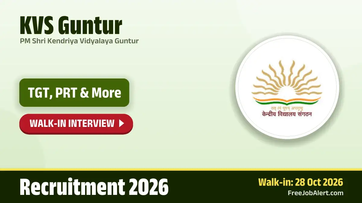 KVS Guntur Recruitment 2026 – Walkin for DEO, TGT and More Posts KVS Guntur Recruitment 2026 – Walkin for DEO, TGT and More Posts