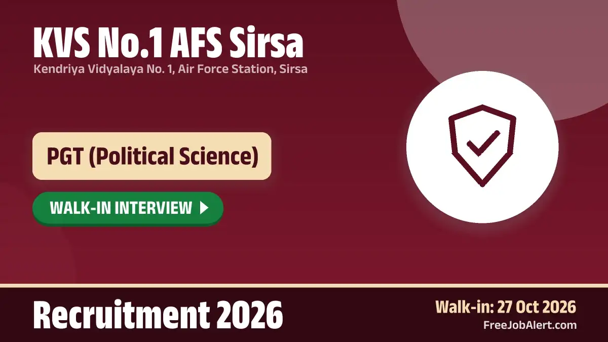 KVS No.1 AFS Sirsa PGT Recruitment 2026 – Walkin