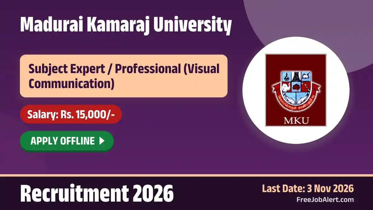 Madurai Kamaraj University Subject Expert / Professional Recruitment 2026 – Apply Offline