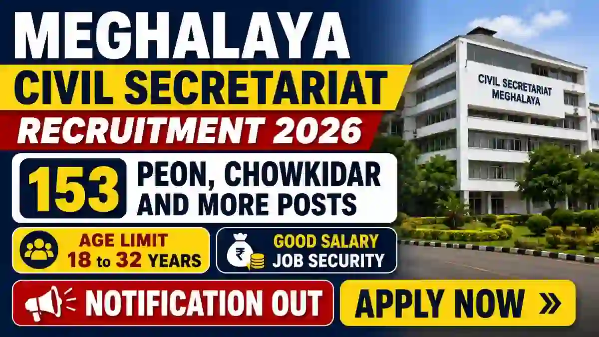 Meghalaya Civil Secretariat Recruitment 2026 - Apply Online for 153 Peon, Chowkidar and More Posts