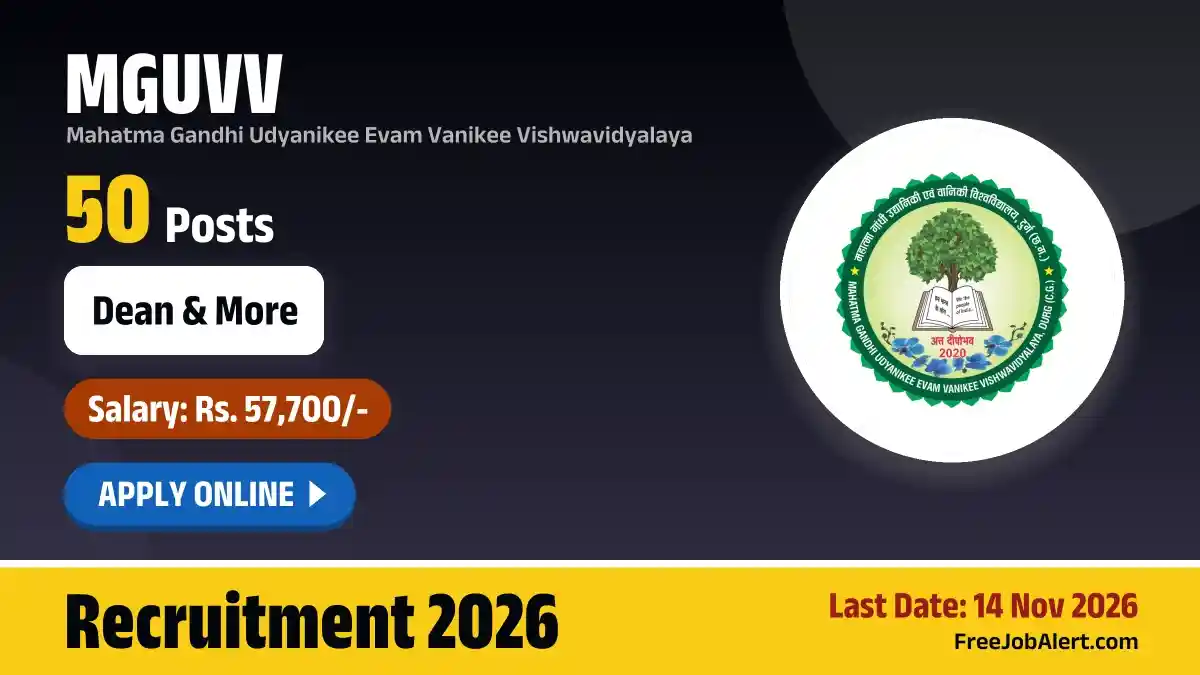 MGUVV Recruitment 2026 – Apply Online for 50 Dean, Assistant Professor and More Posts