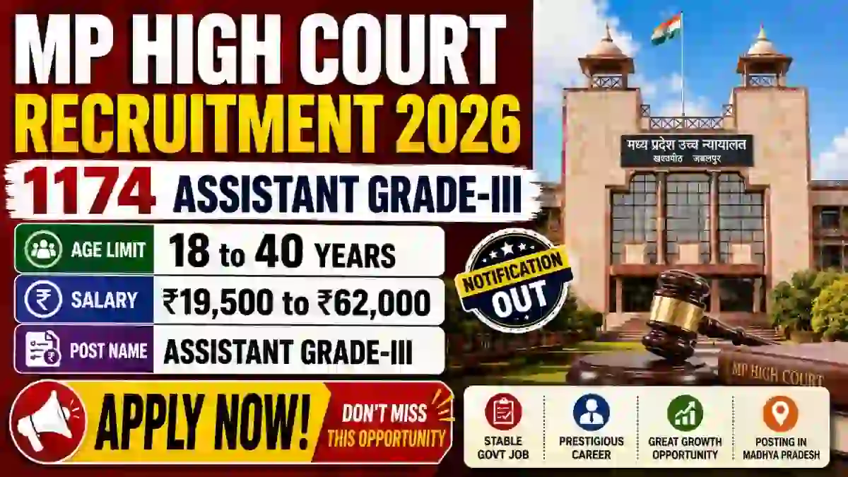 MP High Court Assistant Grade-III Recruitment 2026 Date Extended - Apply Online for 1174 Posts