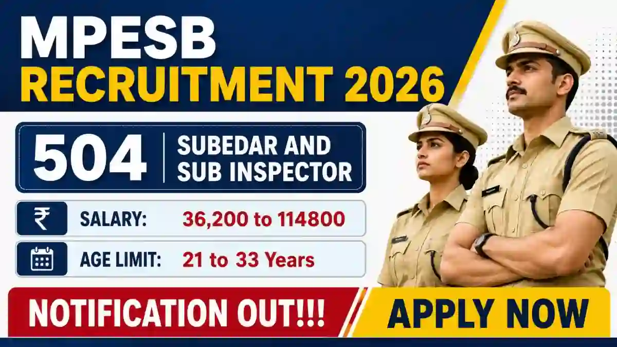 MP Police SI Recruitment 2026 Notification Out - Apply Online for 504 Subedar and Sub Inspector Posts