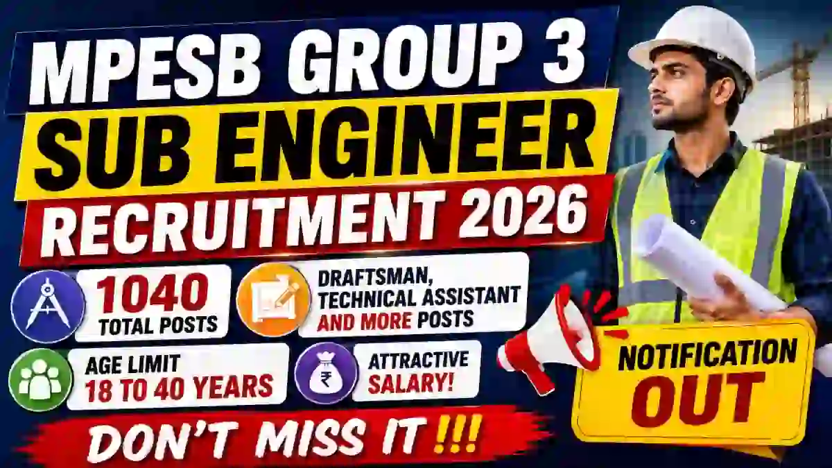 MPESB Group 3 Sub Engineer Recruitment 2026 Notification Out - Apply Online for 1040 Posts Cancelled