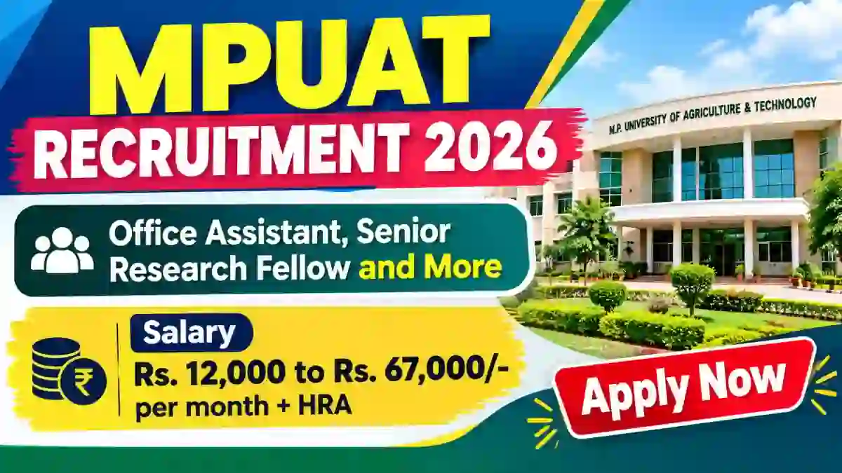 MPUAT Recruitment 2026 - Walkin for Office Assistant, Senior Research Fellow and More Posts