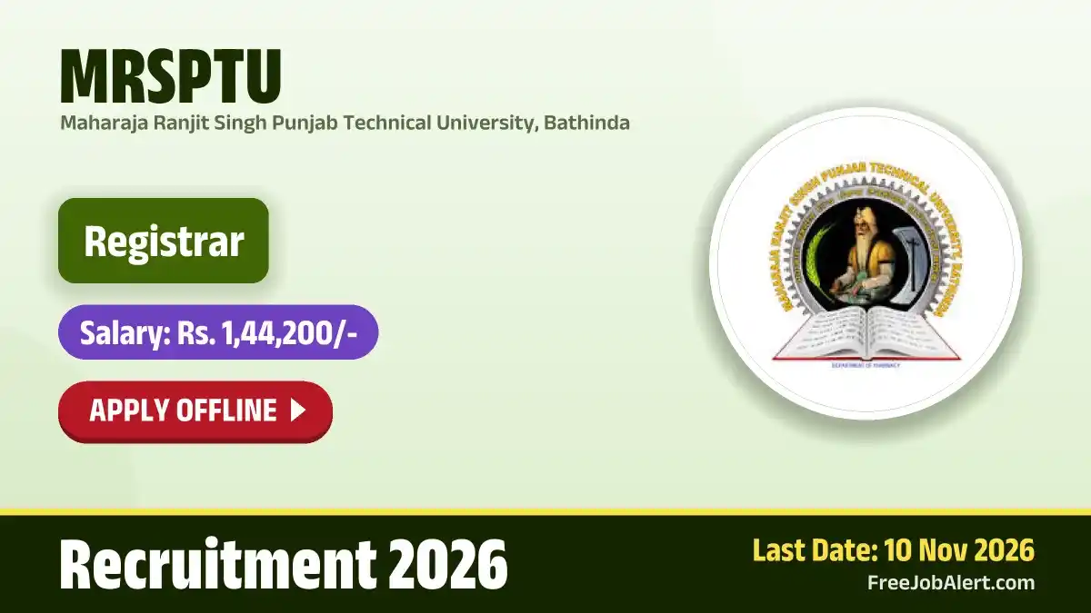 MRSPTU Registrar Recruitment 2026 – Apply Offline