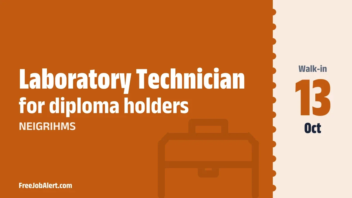 NEIGRIHMS Laboratory Technician Recruitment 2026 – Walk-in