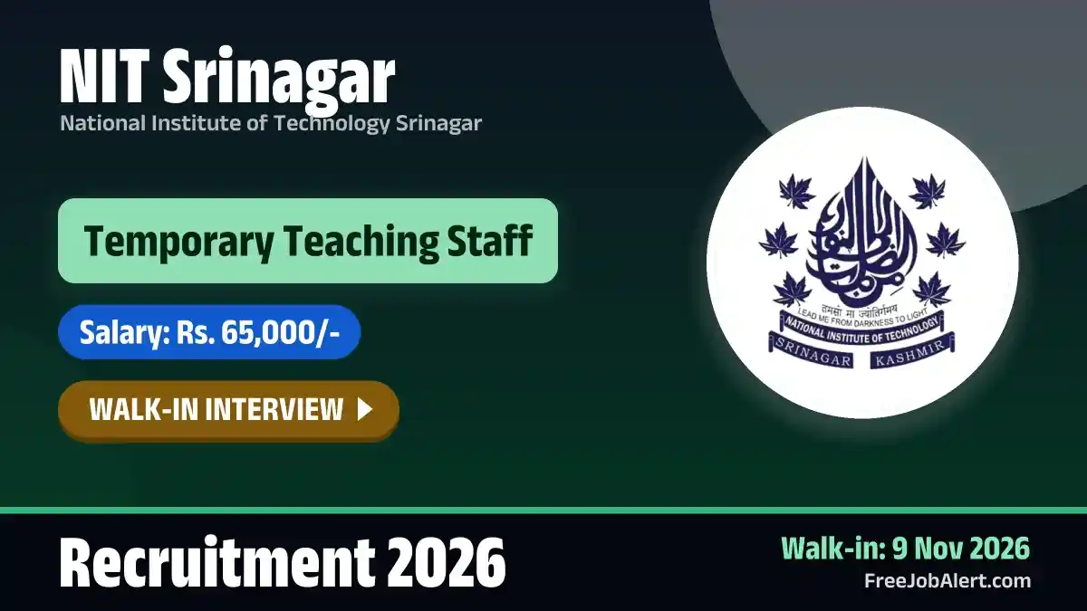 NIT Srinagar Temporary Teaching Staff Recruitment 2026 – Walkin NIT Srinagar Temporary Teaching Staff Recruitment 2026 – Walkin