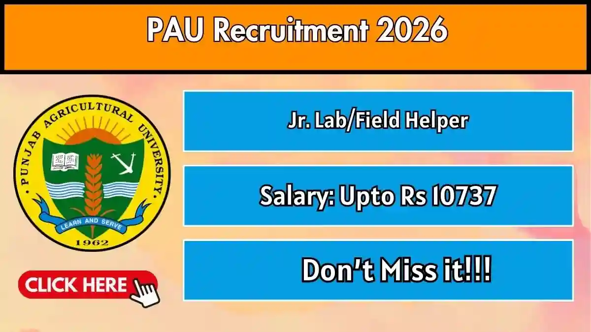 PAU Jr. Lab/Field Helper Recruitment 2026 - Apply Offline