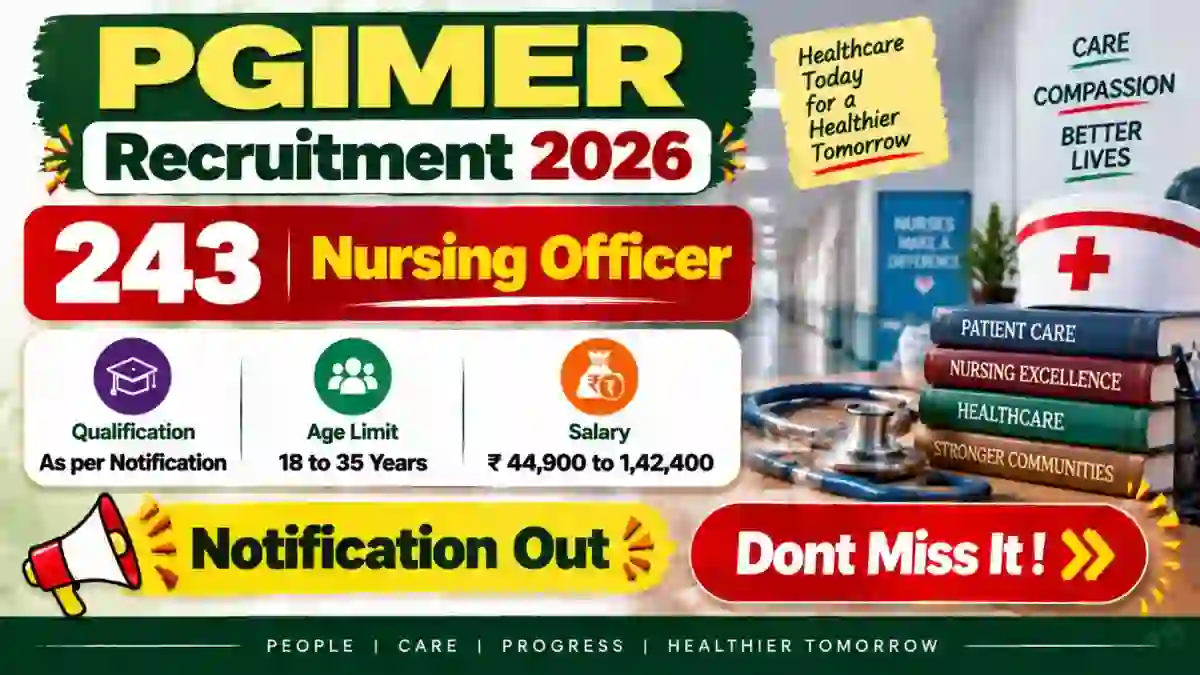 PGIMER Nursing Officer Recruitment 2026 Notification Out - Apply Online for 243 Posts