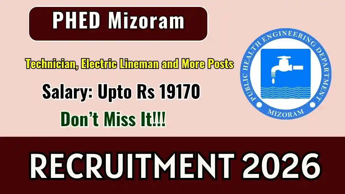 PHED Mizoram Recruitment 2026 - Apply Online for Technician, Electric Lineman and More Posts