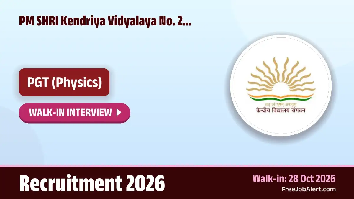 PM SHRI Kendriya Vidyalaya No. 2 Itanagar PGT Recruitment 2026 – Walkin PM SHRI Kendriya Vidyalaya No. 2 Itanagar PGT Recruitment 2026 – Walkin