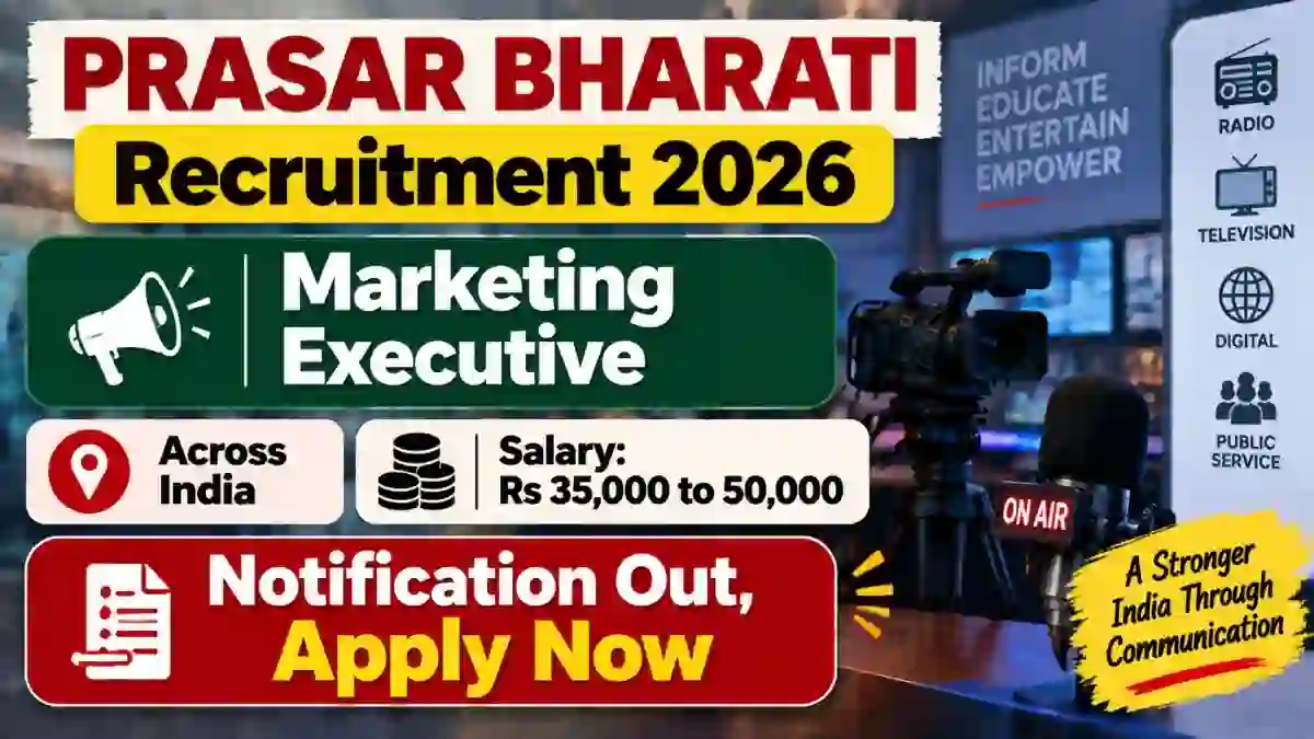 Prasar Bharati Marketing Executive Recruitment 2026 Notification Out - Apply Online for 20 Posts