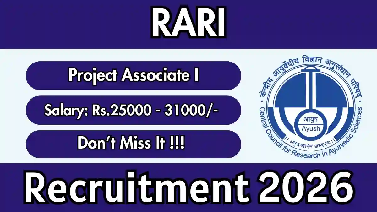 RARI Project Associate I Recruitment 2026 – Apply Online