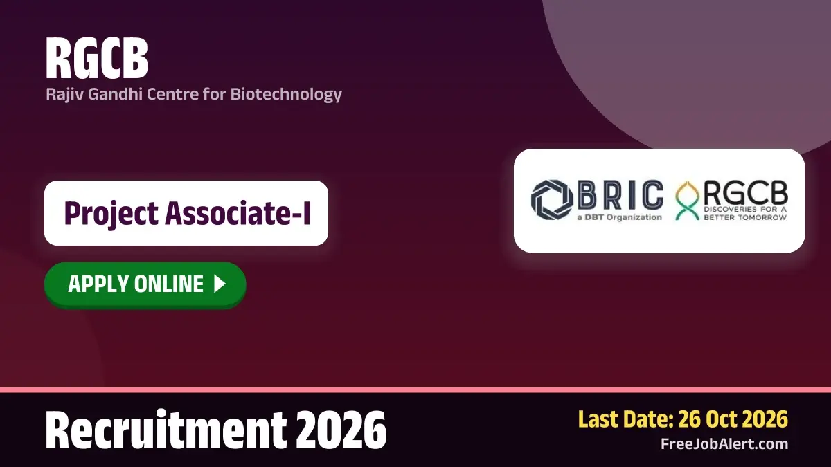 RGCB Project Associate I Recruitment 2026 – Apply Online RGCB Project Associate I Recruitment 2026 – Apply Online