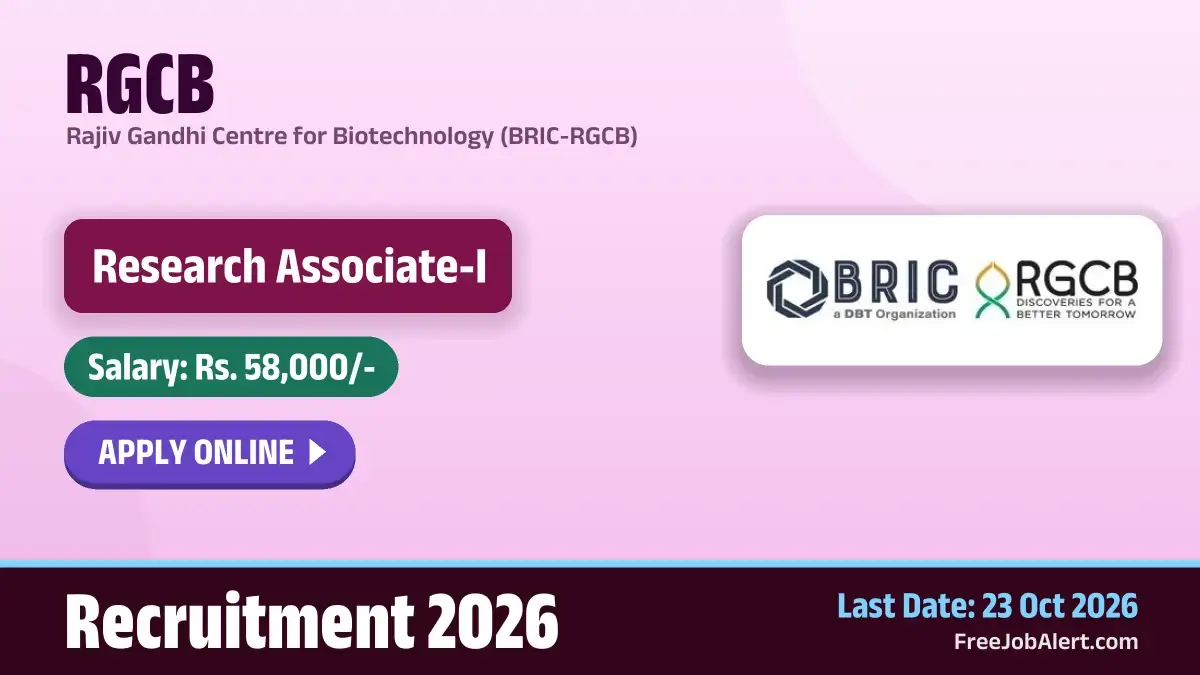 RGCB Research Associate I Recruitment 2026 – Apply Online