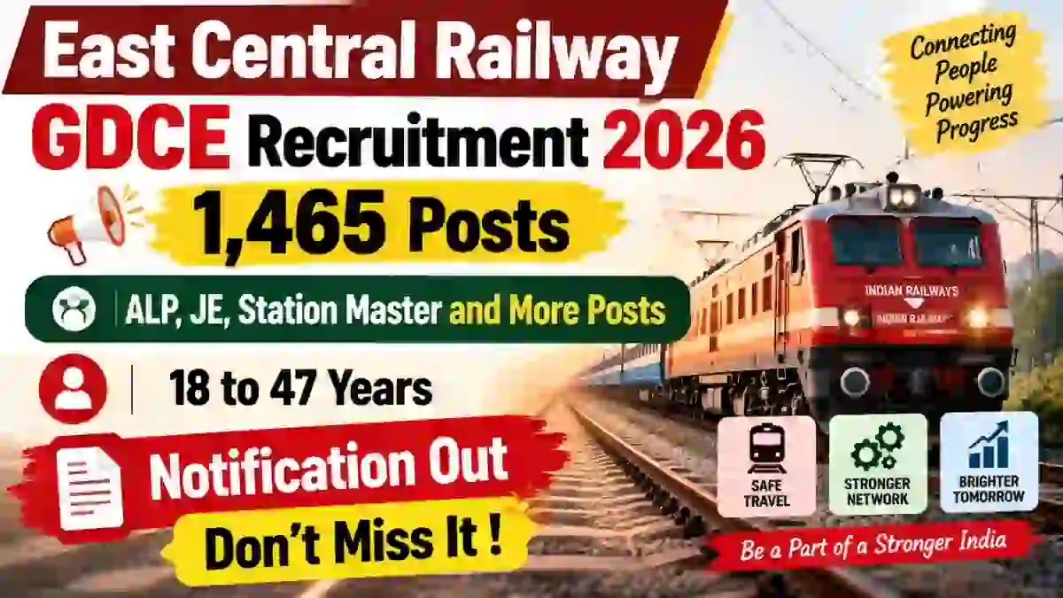 RRC East Central Railway GDCE Recruitment 2026 - Apply Online for 1,465 ALP, JE, Station Master and More Posts RRC East Central Railway GDCE Recruitment 2026 - Apply Online for 1,465 ALP, JE, Station Master and More Posts