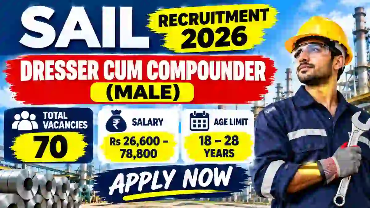 SAIL Dresser Cum Compounder Recruitment 2026 - Walkin SAIL Dresser Cum Compounder Recruitment 2026 - Walkin