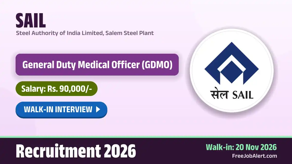 SAIL General Duty Medical Officer Recruitment 2026 – Walkin