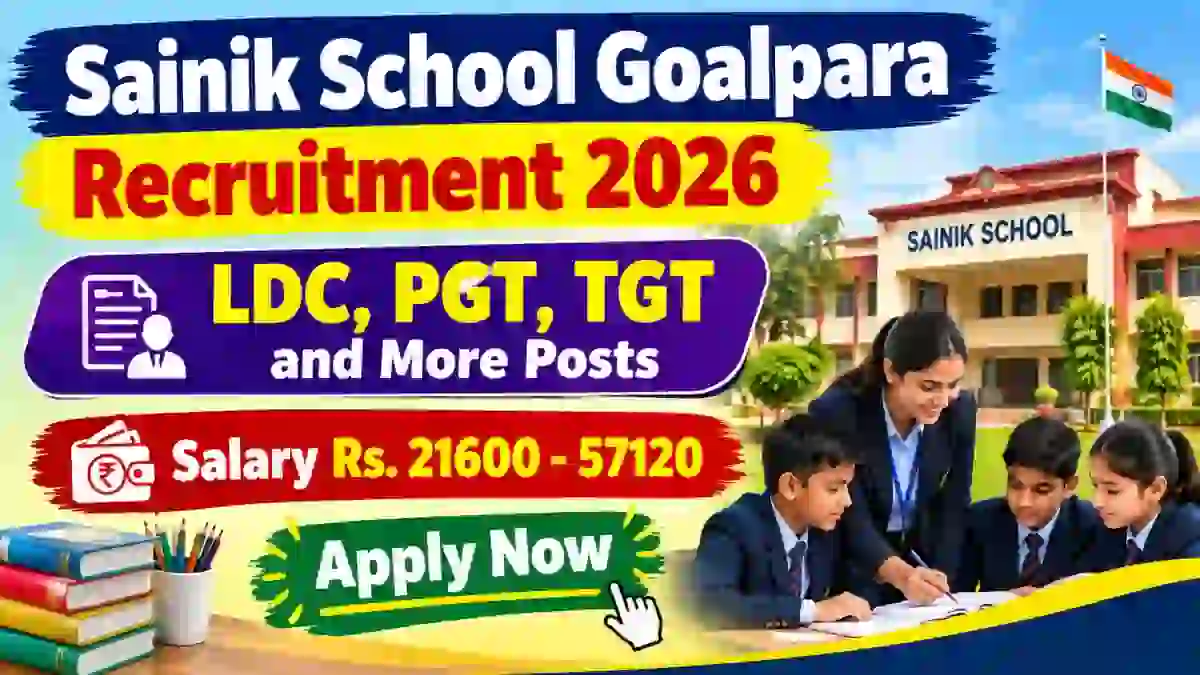 Sainik School Goalpara Recruitment 2026 – Apply Offline for 13 LDC, PGT, TGT and More Posts