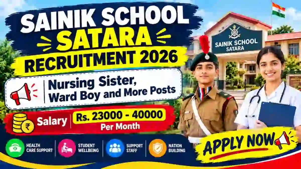 Sainik School Satara Recruitment 2026 - Apply Offline for Nursing Sister, Ward Boy and More Posts Sainik School Satara Recruitment 2026 - Apply Offline for Nursing Sister, Ward Boy and More Posts