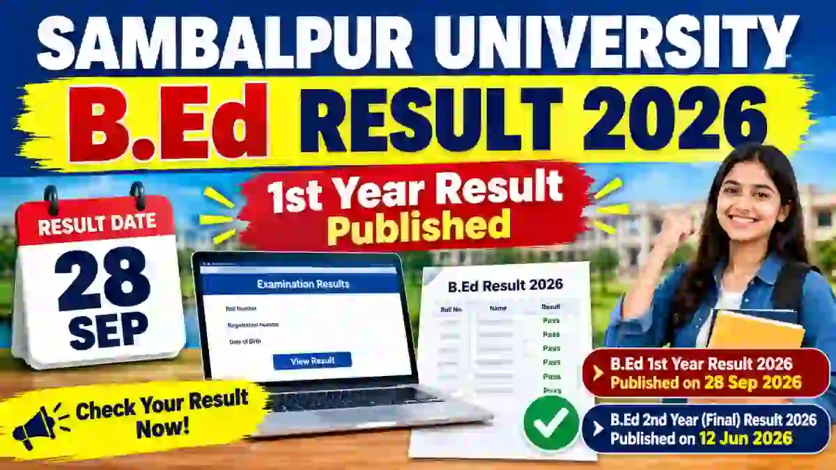Sambalpur University B.Ed Result 2026 Out - Check 1st Year Result Online @ suniv.ac.in