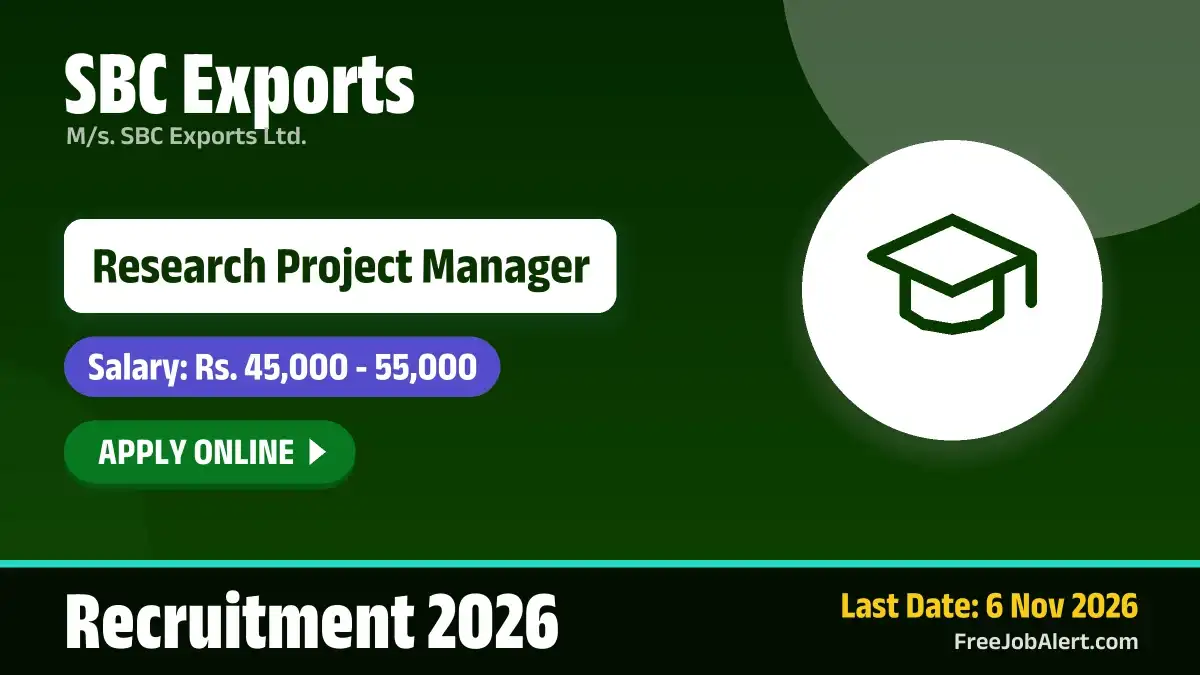 SBC Exports Research Project Manager Recruitment 2026 – Apply Online