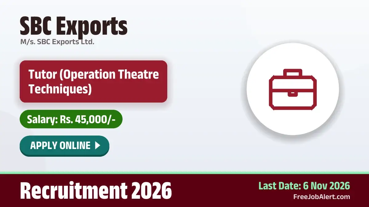 SBC Exports Tutor Recruitment 2026 – Apply Online