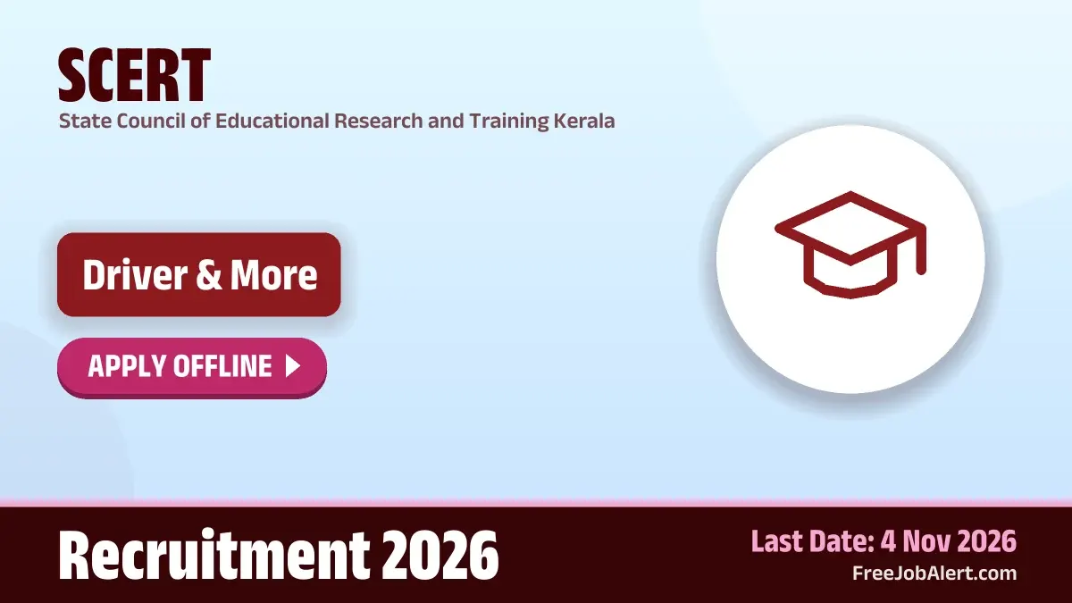 SCERT Recruitment 2026 – Apply Offline for 5 Driver, Plumber and More Posts SCERT Recruitment 2026 – Apply Offline for 5 Driver, Plumber and More Posts