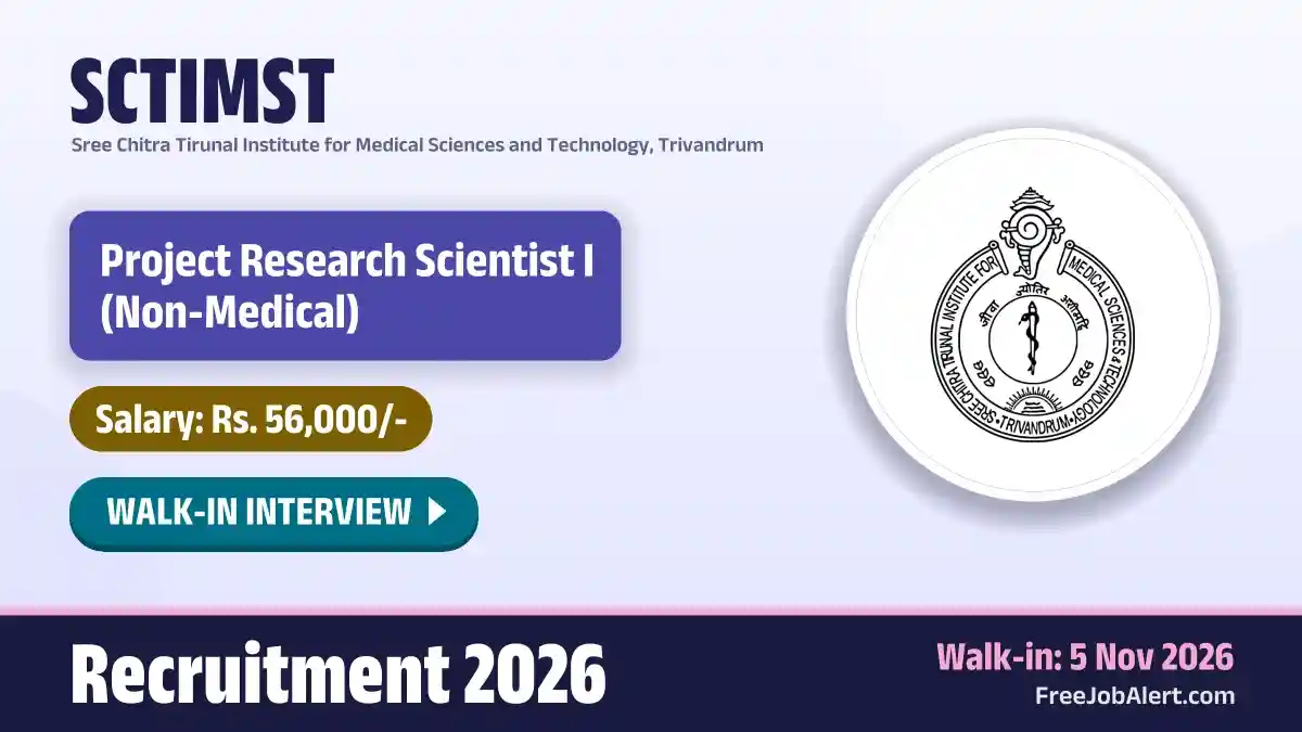 SCTIMST Project Research Scientist I Recruitment 2026 – Walkin