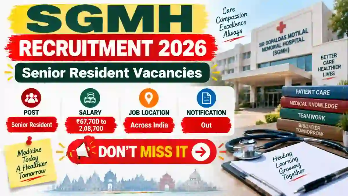 SGMH Senior Resident Recruitment 2026 – Walk in for 52 Posts SGMH Senior Resident Recruitment 2026 – Walk in for 52 Posts