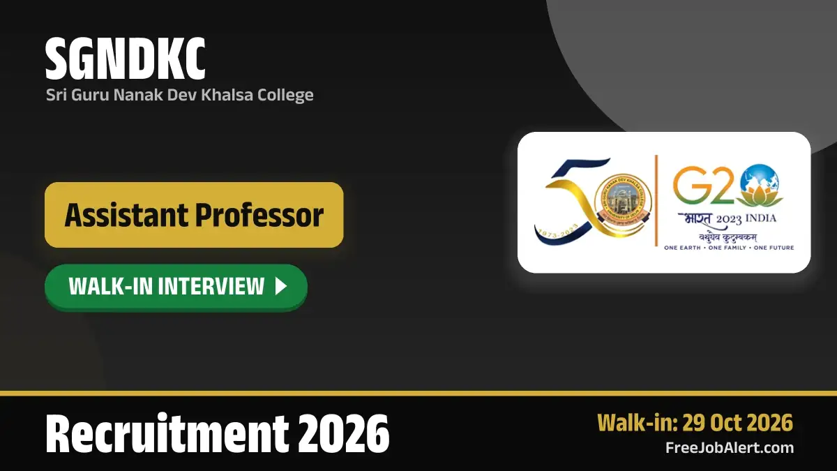 SGNDKC Assistant Professor Recruitment 2026 – Walkin
